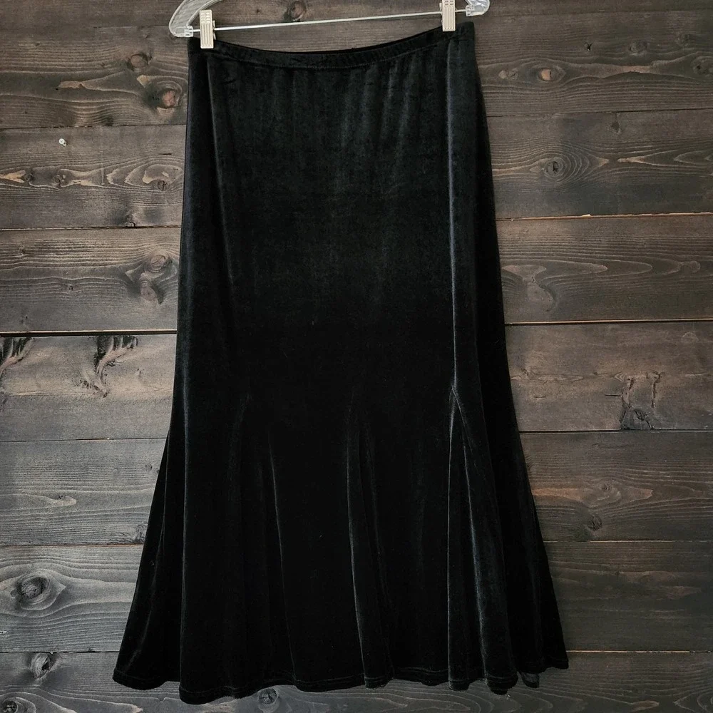 Elementz Mermaid Maxi‎ Midi Black Velvet Whimisgoth Flamenco Skirt M Pull on